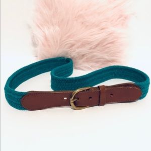 Vintage Green Elastic Belt w/ Leather Trim